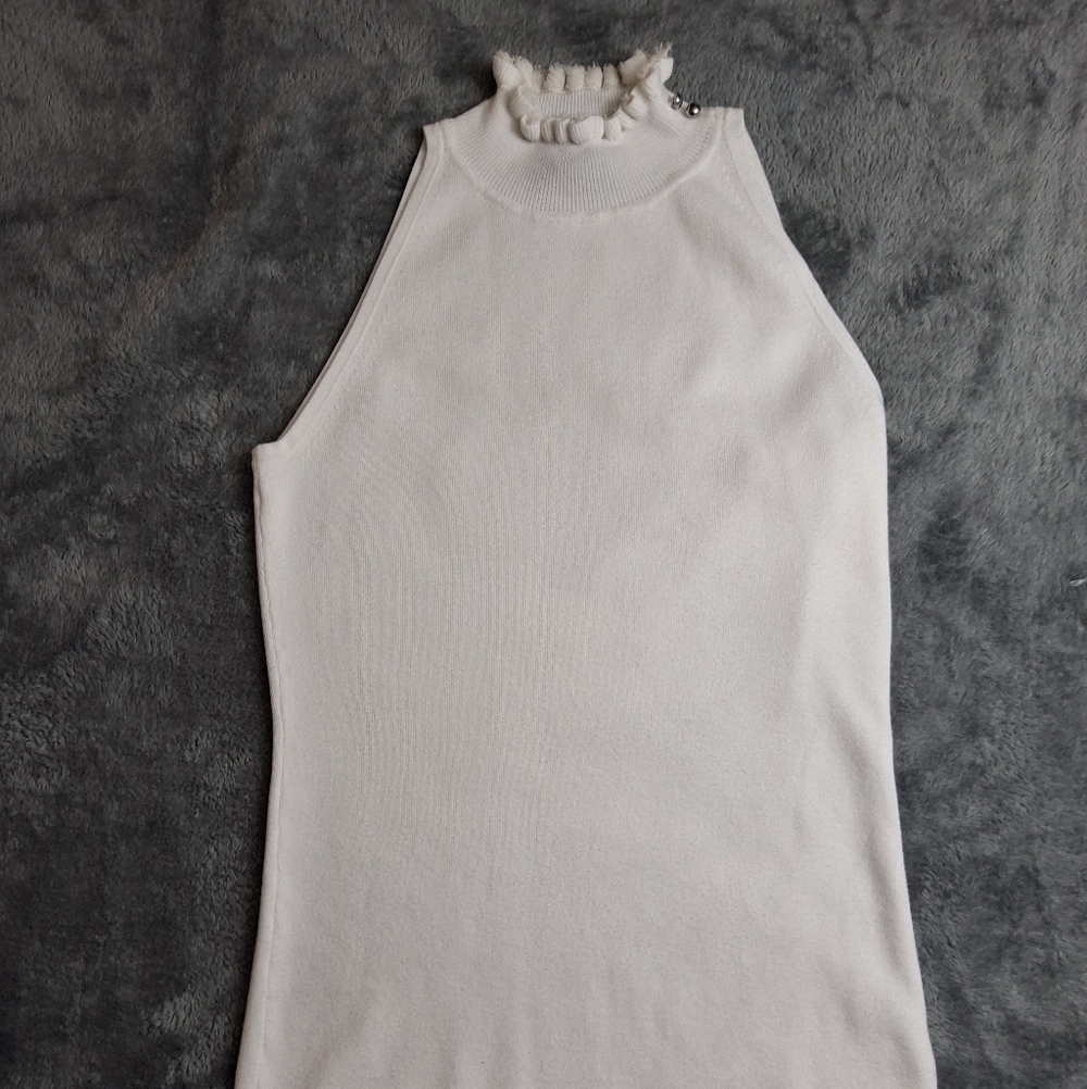 Women's White House Black Market Medium Sleeveless Mock Nect Top White WHBM